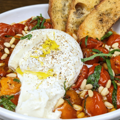 Burrata Tomatoes Crostini Appetizer