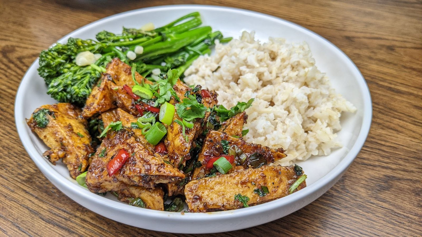 Black Pepper Totu with rice and broccolini