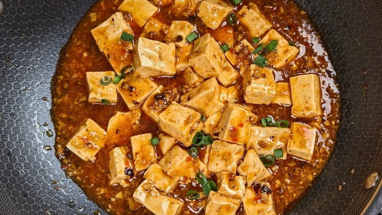 Mapo Tofu ready in wok