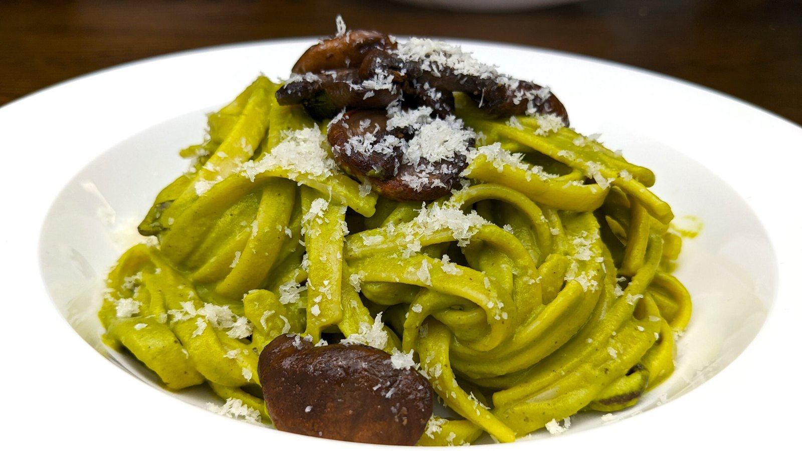 Vegan Fettuccine Kale Alfredo with Mushrooms