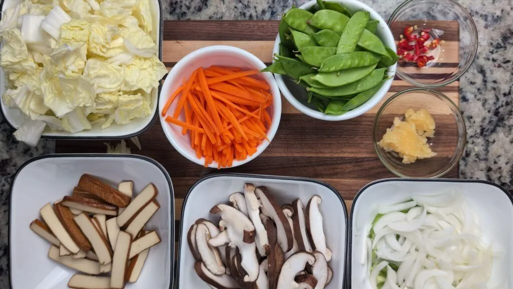 Vegetables Tofu and Mushrooms for Udon Noodles Stir Fry