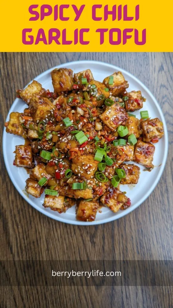 Chili Garlic Tofu Vertical poster for Pinterest