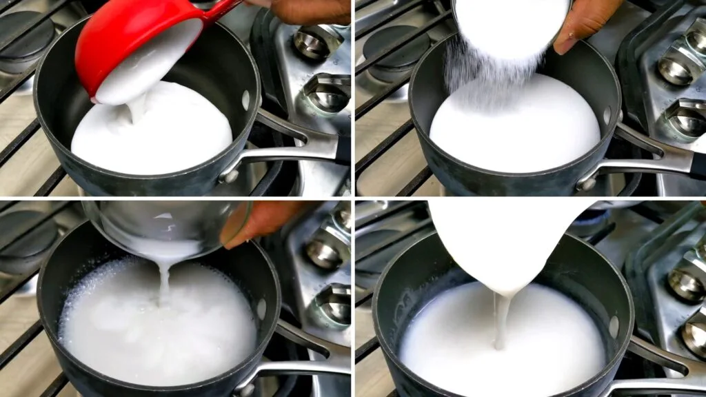 Making coconut glaze in a pan