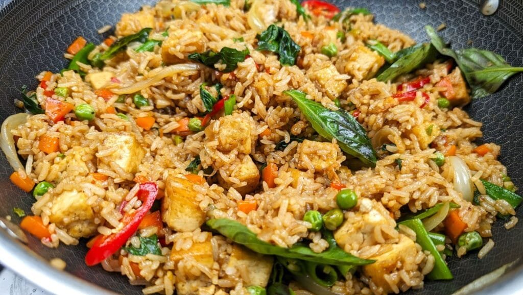 Thai Basil Fried Rice in wok