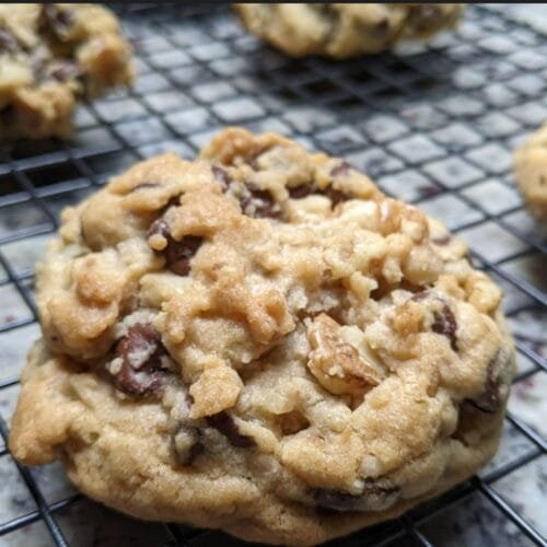 Walnut and Chocolate Cookies on cooling rack