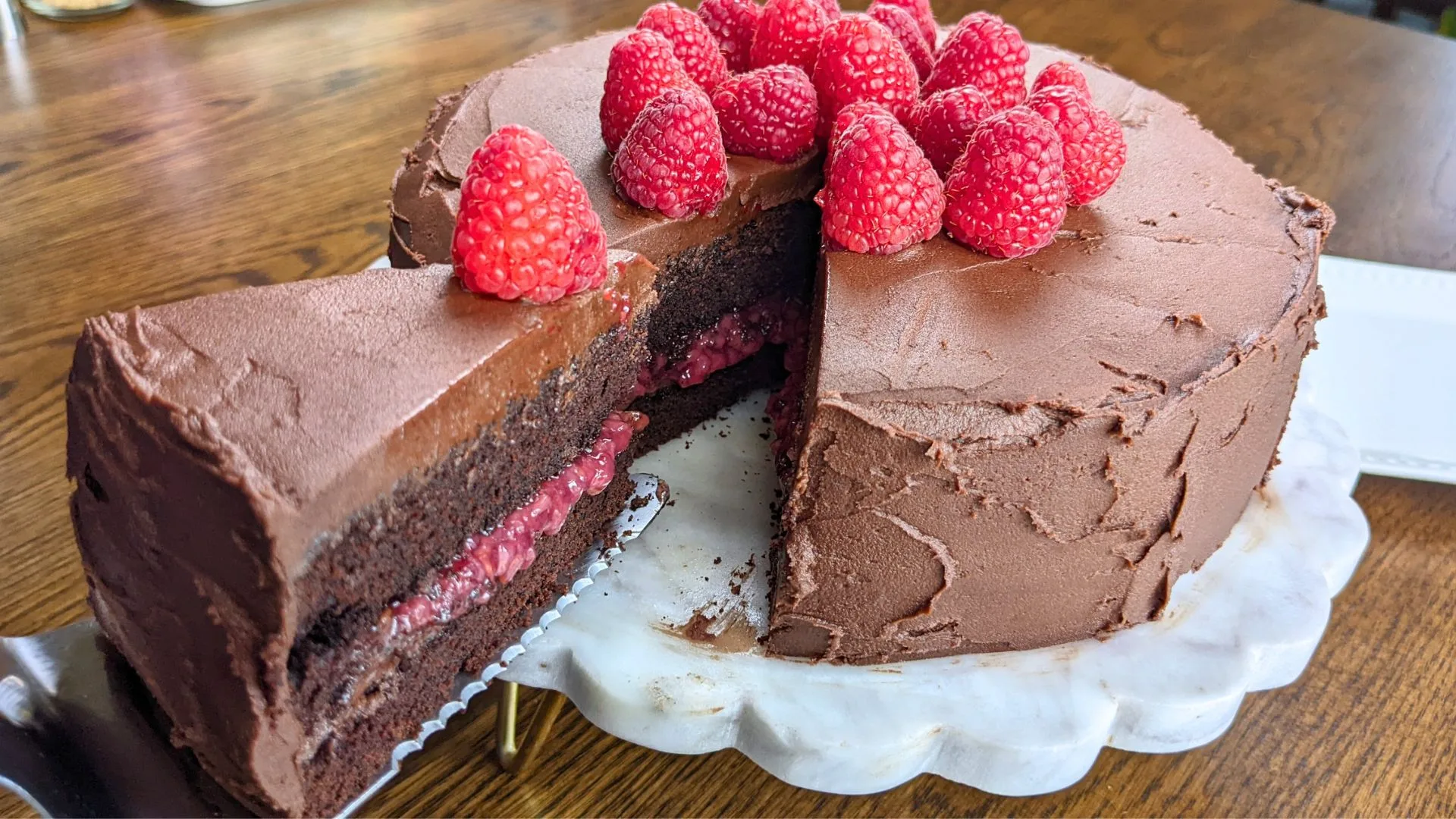 Chocolate cake with raspberry on top