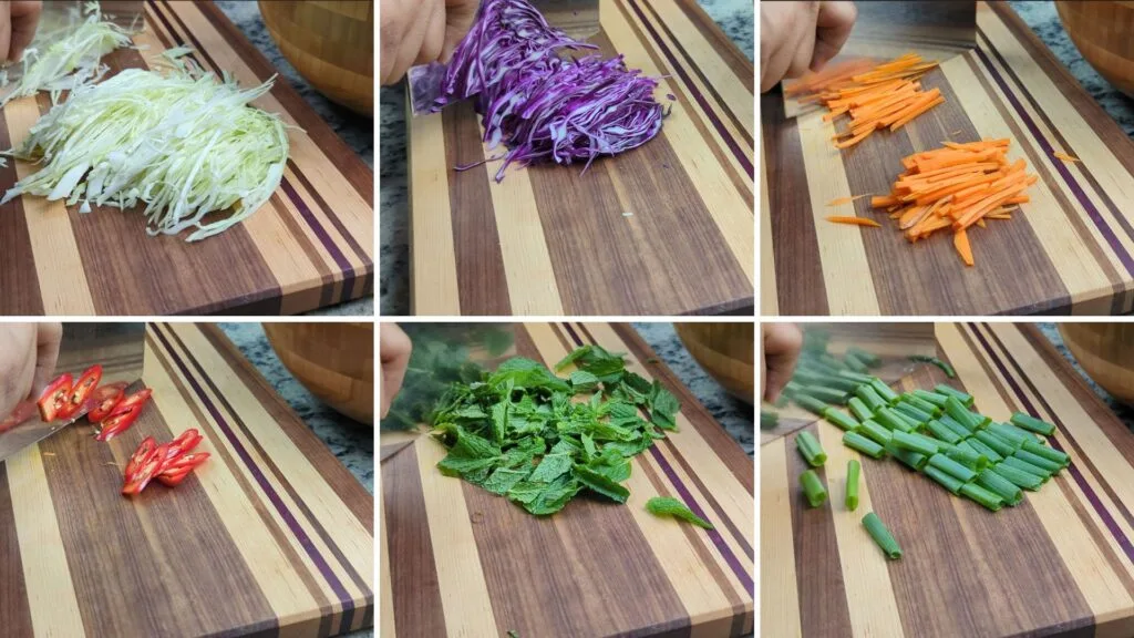 Cutting all vegetables for Asian Coleslaw