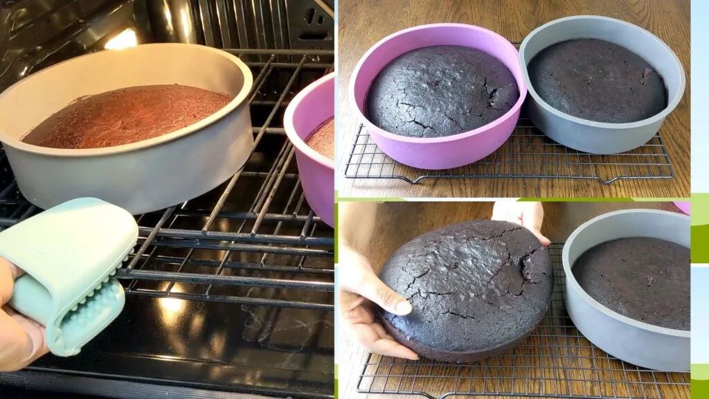 taking cake out of the oven and let it cool down