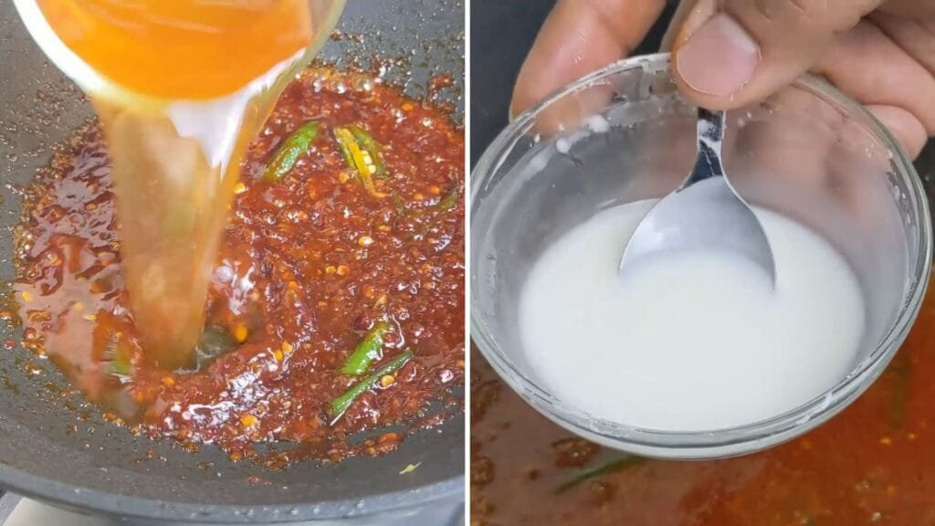 adding water and Corn Starch Slurry