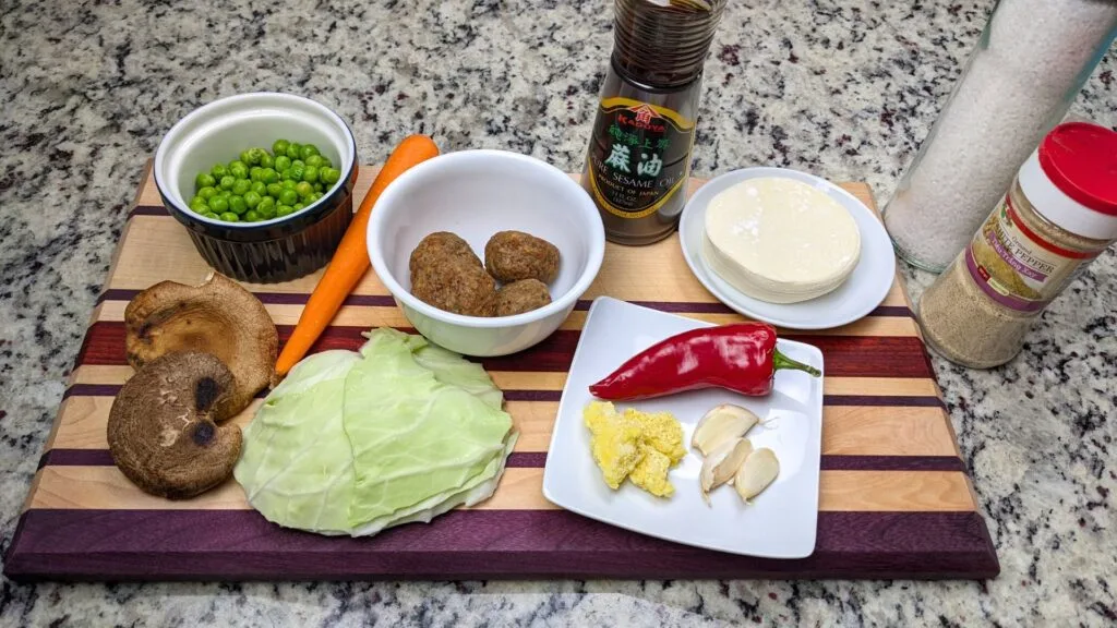 Vegetable Gyoza ingredients on a cutting board