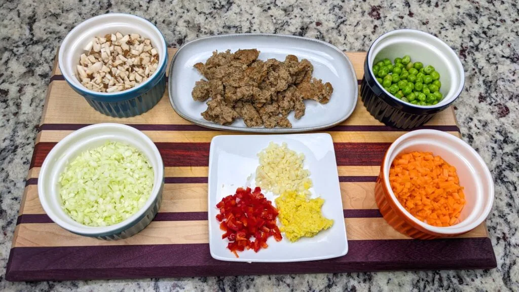 Vegetable Gyoza ingredients cut on the cutting board