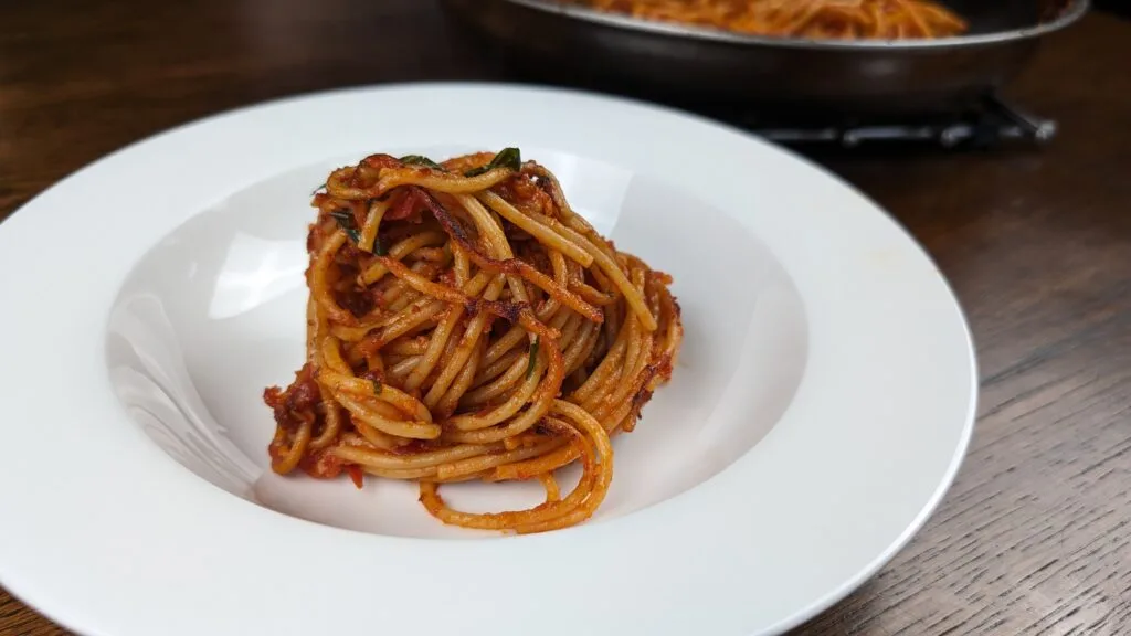 Serve Spaghetti in a white bowl