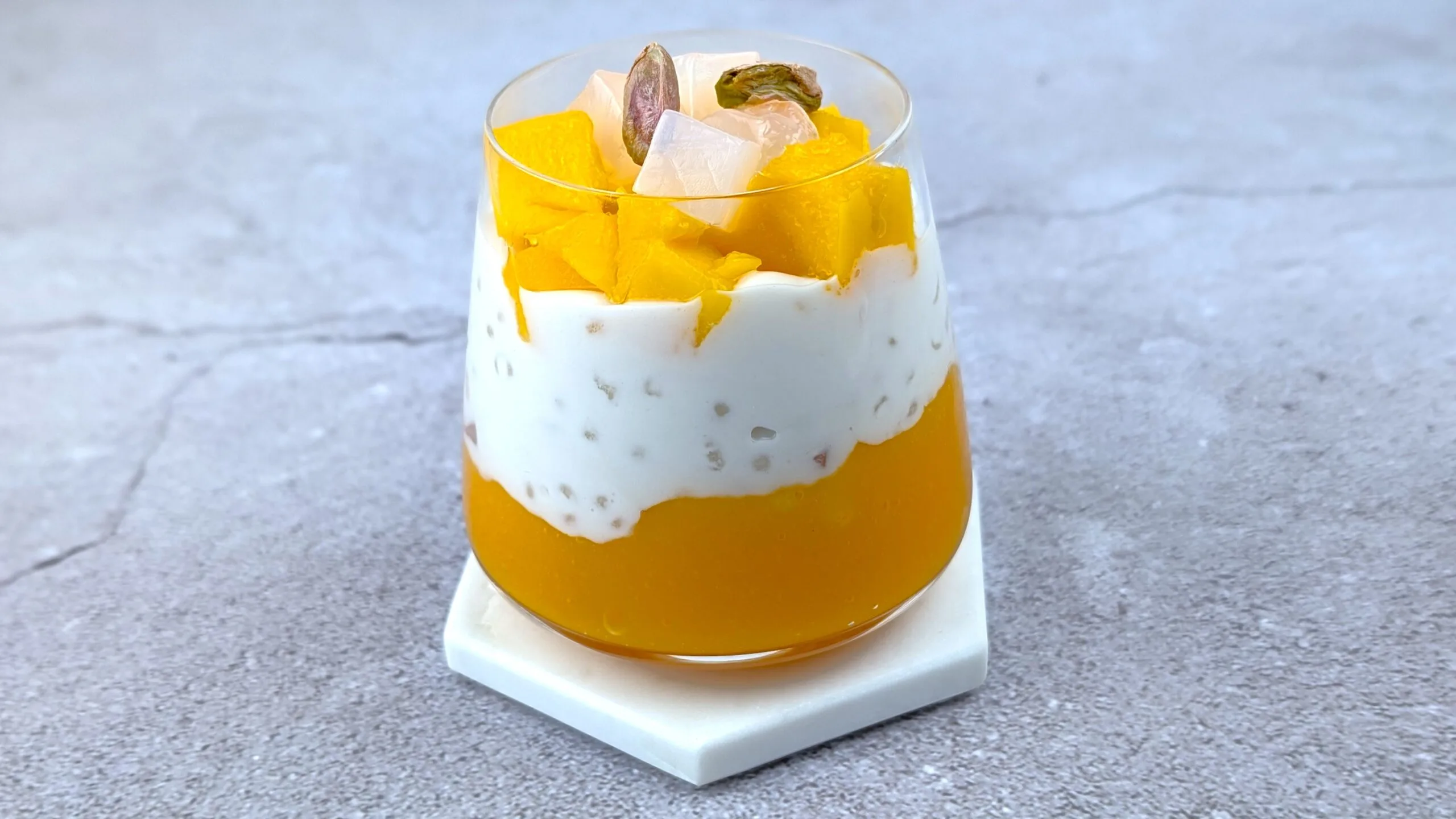 Mango Sago in a clear glass