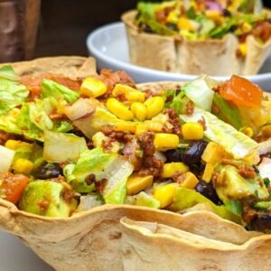 Southwest Taco Salad served in an air fried Tortilla