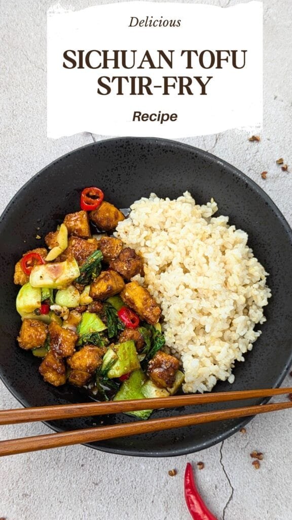 Sichuan Tofu Stir fry vertical poster for Pinterest