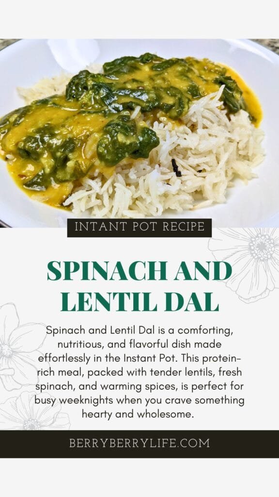 Spinach and Lentil Dal vertical poster for Pinterest