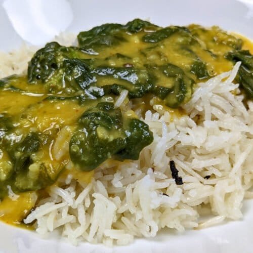 Spinach and Lentil Dal served over rice