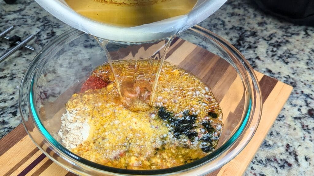 Adding hot oil on the dry ingredients
