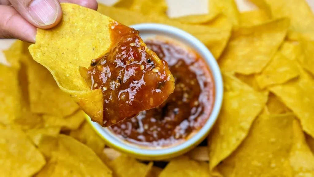 Roasted Tomatillo Salsa with chips
