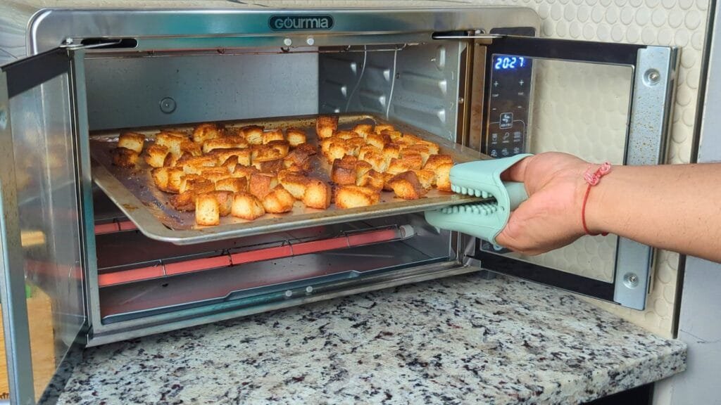 cook bread cubes until golden brown