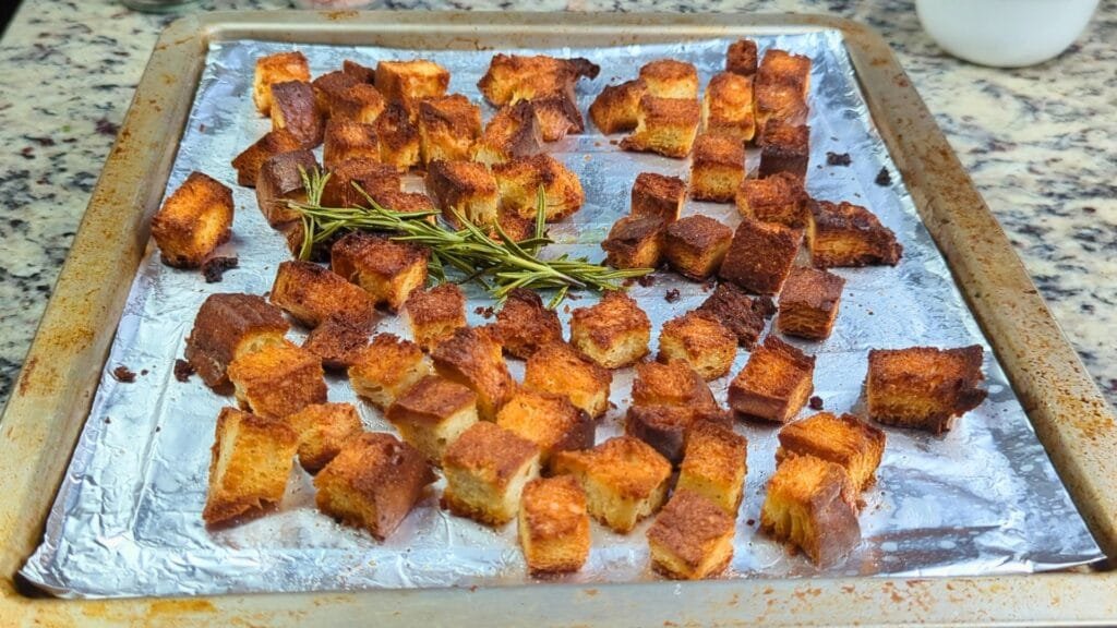 let it cool the croutons in an air fryer tray