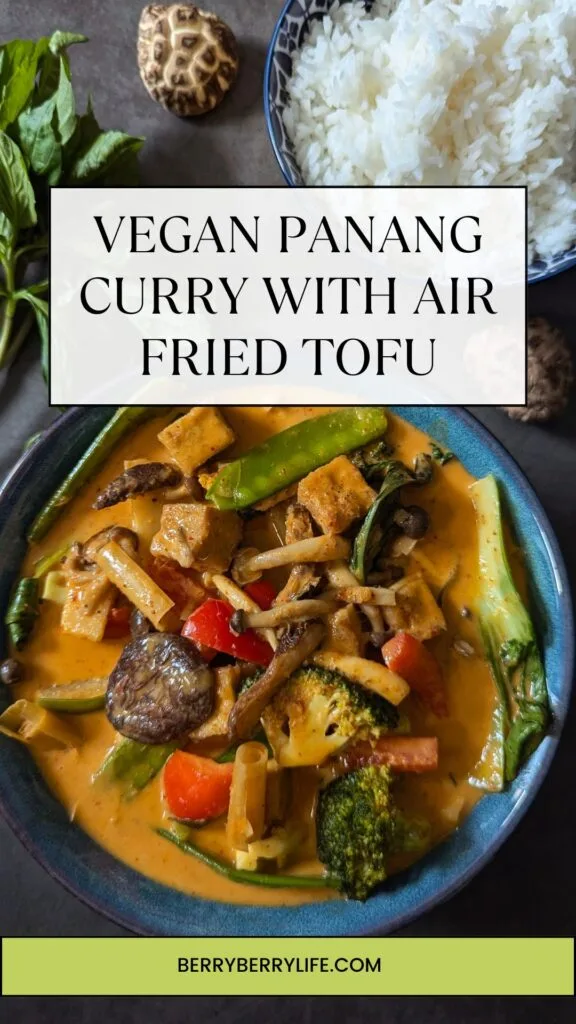 Vegan Panang Curry With Air Fried Tofu vertical poster for pinterest