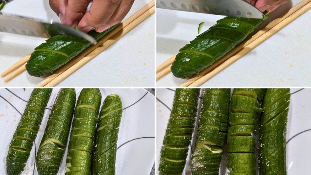 cutting Cucumber adding salt on it