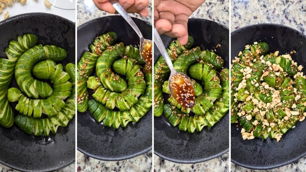 Adding Salad Dressing on Prepared Cucumber