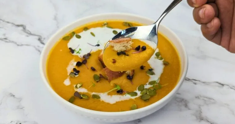 Roasted Butternut Squash Soup with Microgreens