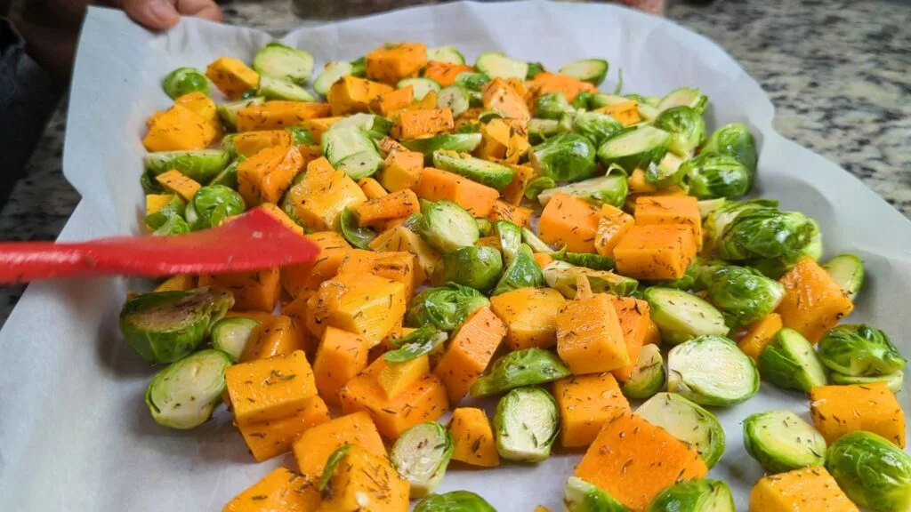 transfer veggies on a baking sheet