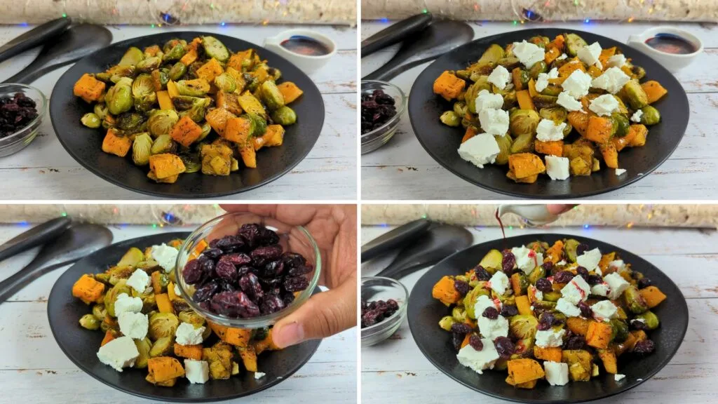 topping salad with Cranberries, Goat Cheese and Cranberry glaze