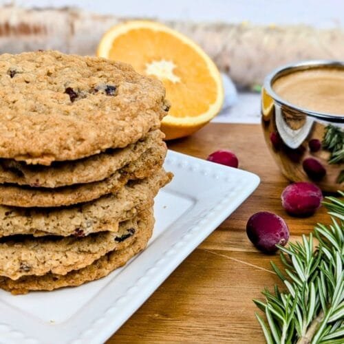 Orange Cranberry Oatmeal Cookies in a white plate