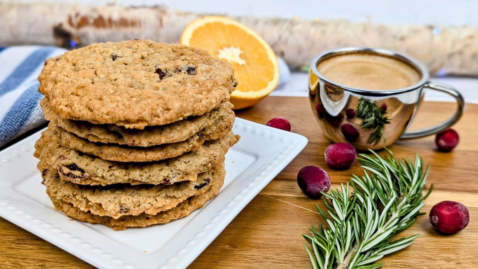 Orange Cranberry Oatmeal Cookies in a white plate