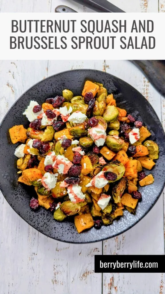 Butternut Squash and Brussels Sprout Salad vertical image for Pinterest