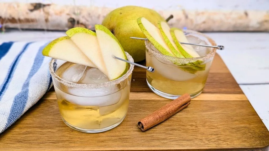 Spiced Pear Margarita on a cutting board