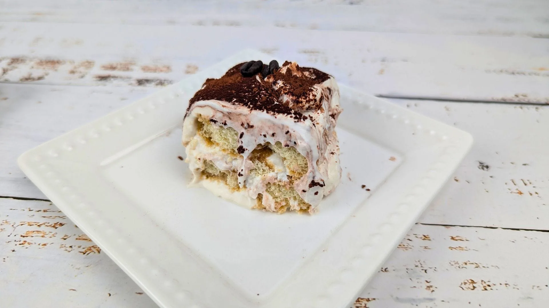 Tiramisu cake served on a plate