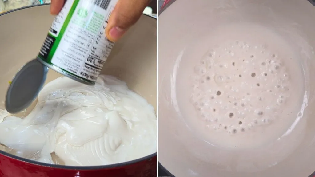 reduce coconut milk in a hot Dutch oven