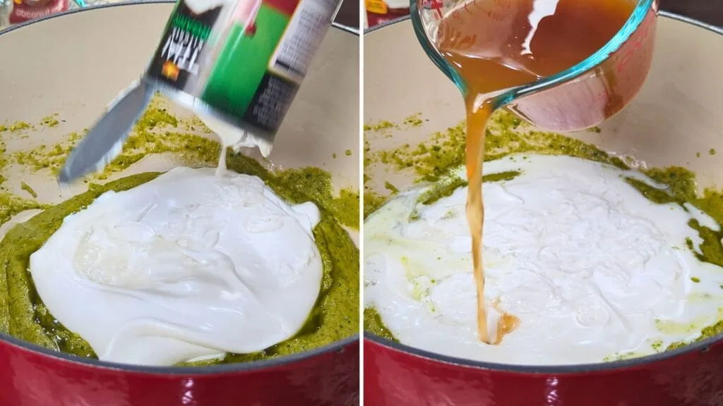 adding Coconut milk and vegetable stock