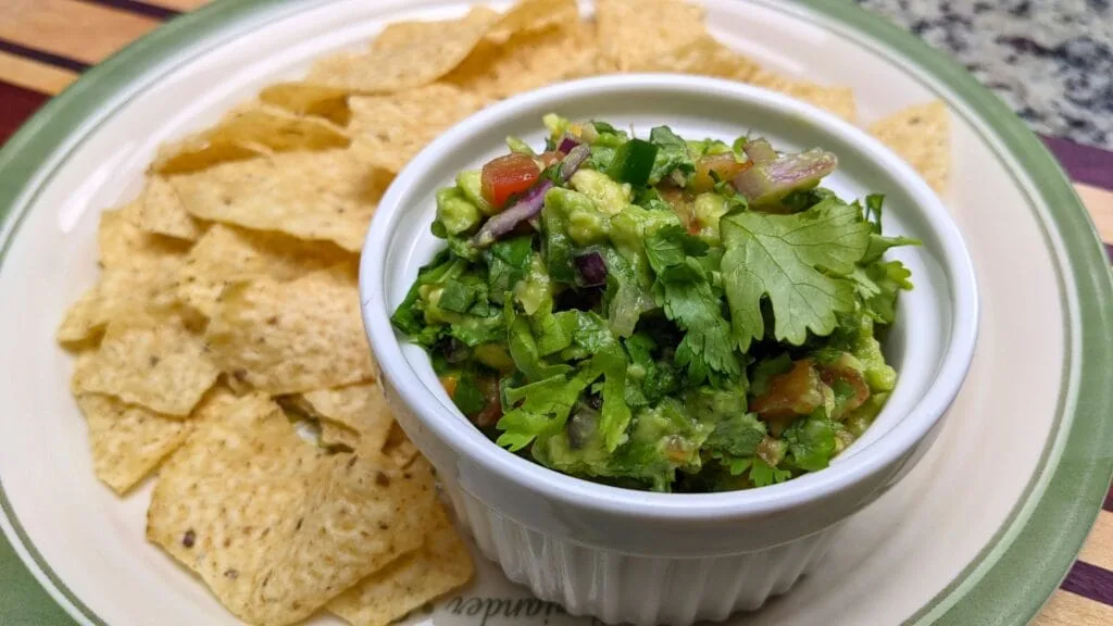 homemade chunky guacamole with Corn Chips