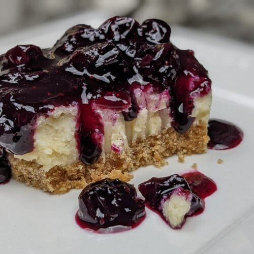 Eggless Microwave Cheesecake with Blueberry Compote