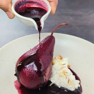 Red Wine Poached Pears with Whipped Mascarpone