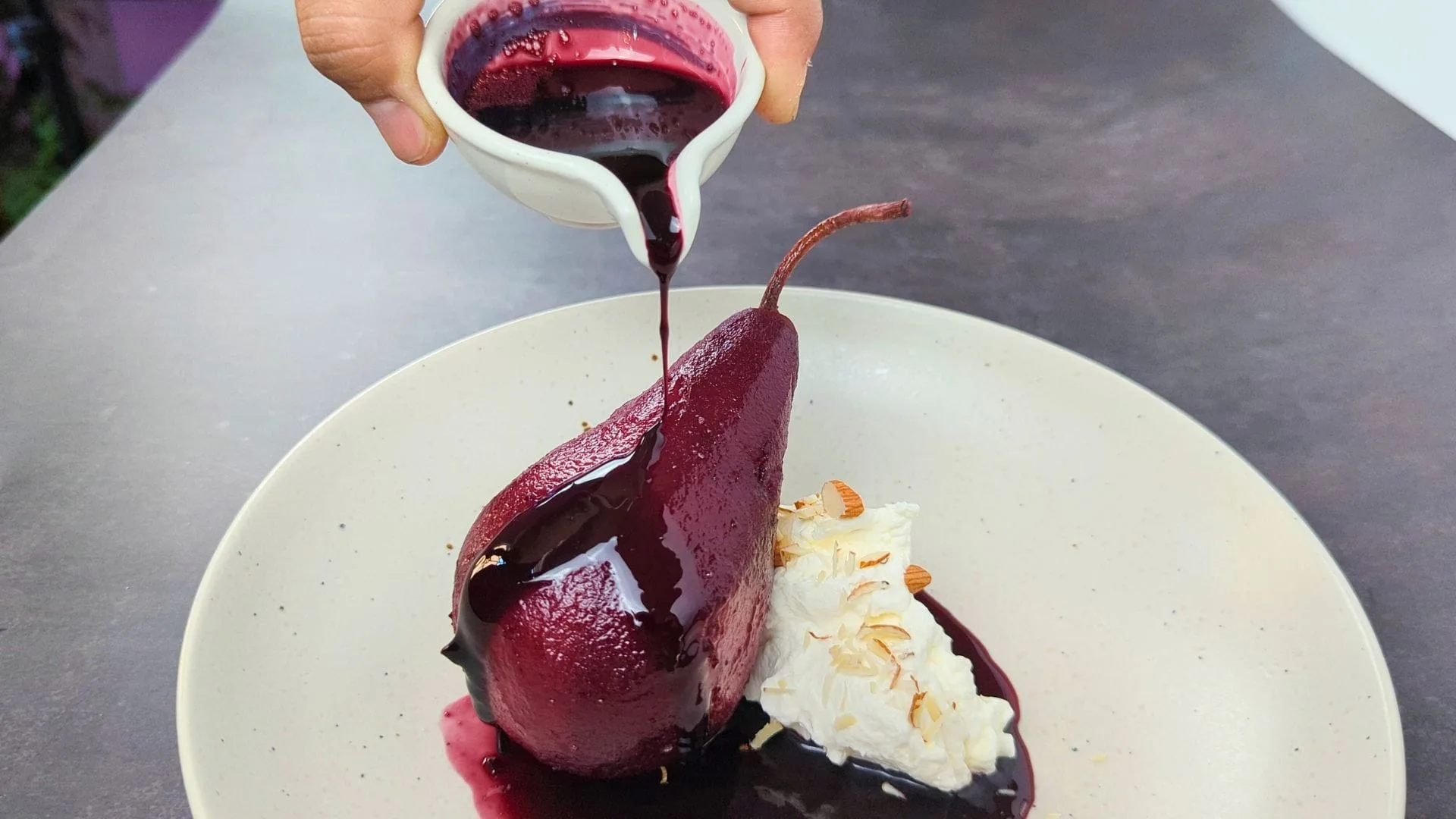 Red Wine Poached Pears with Whipped Mascarpone