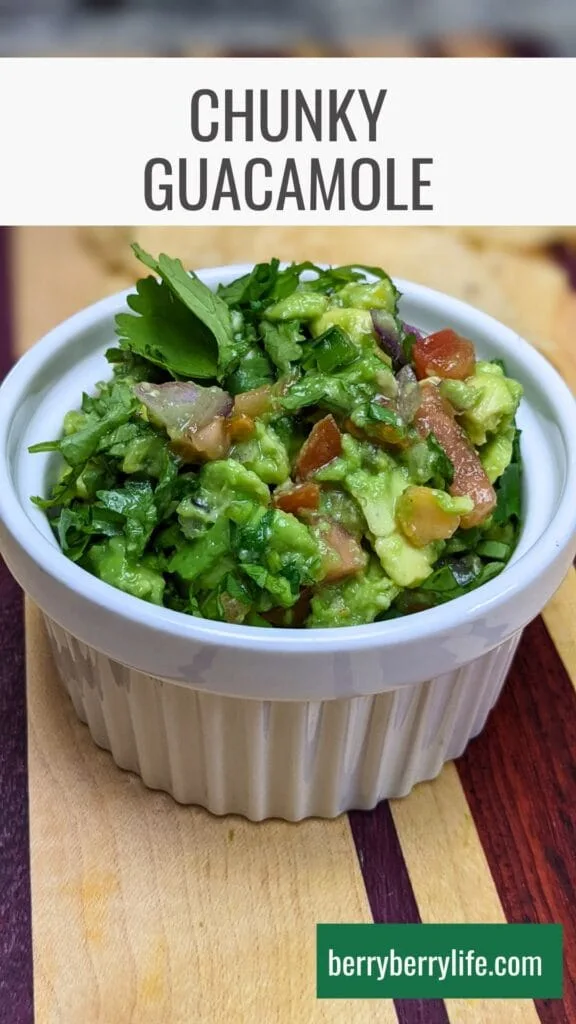 homemade chunky guacamole vertical image for Pinterest