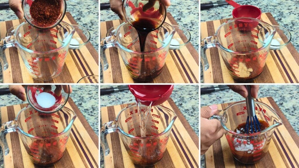 Mixing the ingredients to make the sauce.
