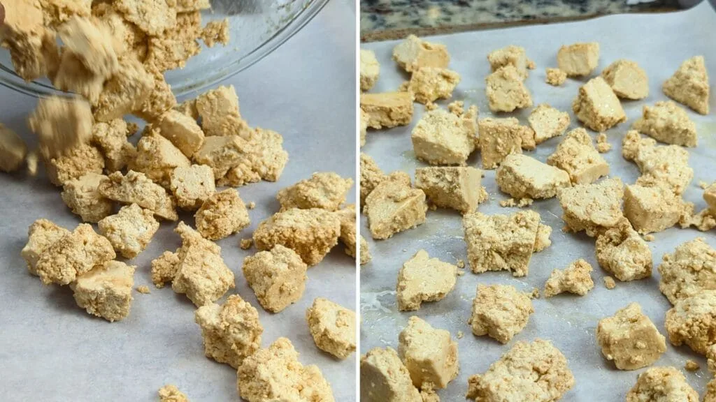 spread tofu on a parchment paper