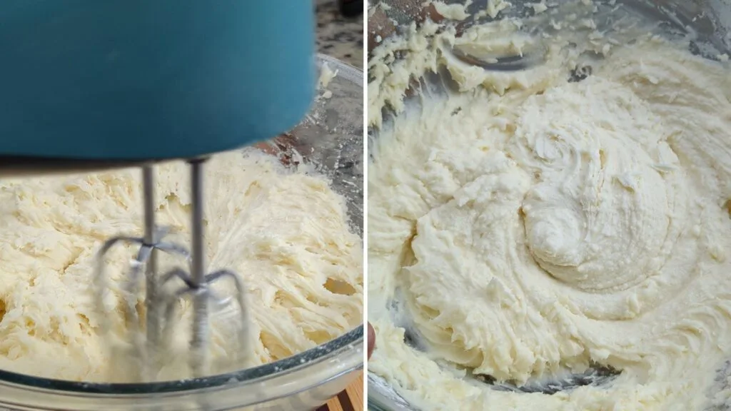 Mixing the powder sugar and butter with hand mixer