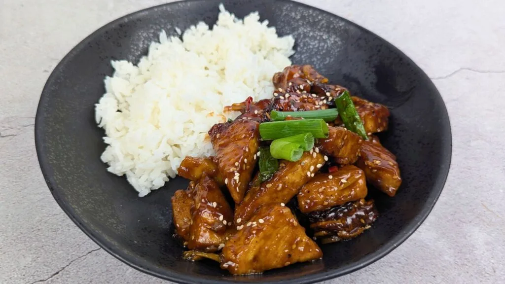 Crispy Eggplant & Tofu Stir Fry with the side of Jasmine Rice