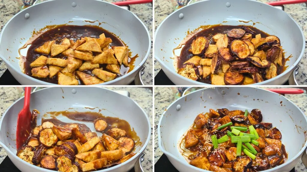 Adding Tofu and Eggplant to the wok