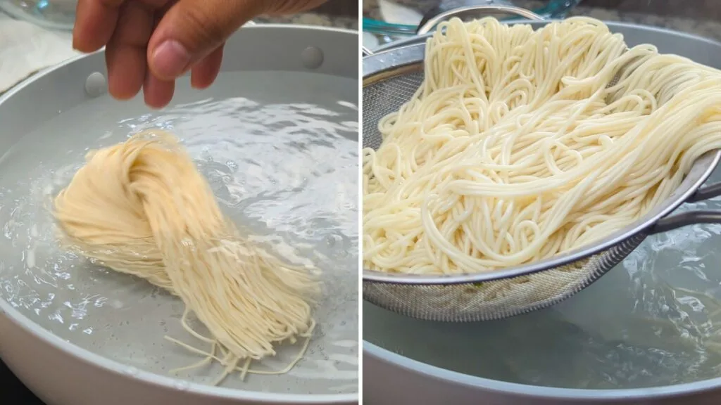 Noodles are boiled