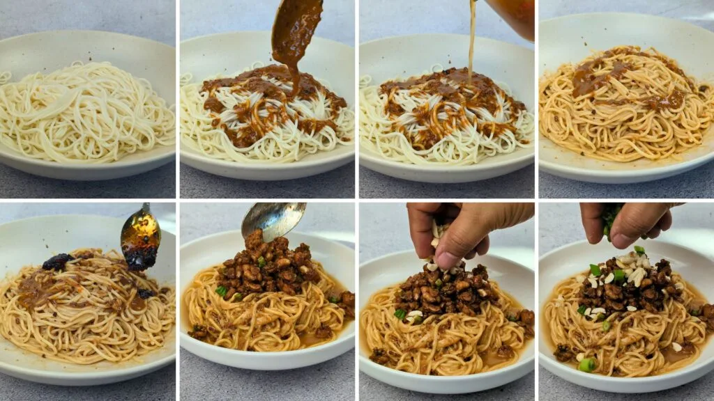 serving the noodles